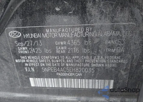 2014 Hyundai Sonata Gls z USA, uszkodzony, nr VIN 5NPEB4AC5EH820035